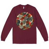 Burgundy african fabric pattern round earrings 5 Long Sleeve Tee - BundleAndBundleShop