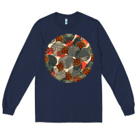 Navy african fabric pattern round earrings 5 Long Sleeve Tee - BundleAndBundleShop
