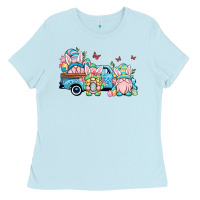Baby Blue Easter gnomes truck Ladies Tee - OliviaCreatesArt