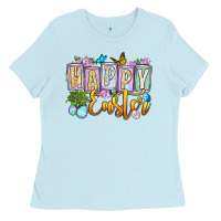 Baby Blue Happy Easter Ladies Tee - OliviaCreatesArt