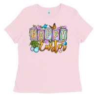 Bubblegum Pink Happy Easter Ladies Tee - OliviaCreatesArt