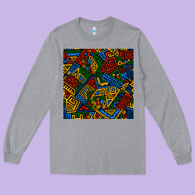 African Geometric Seamless Pattern Long Sleeve Tee Designed By Bundleandbundleshop