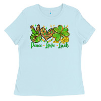 Baby Blue St. Patrick's Day Peace love luck Ladies Tee - OliviaCreatesArt