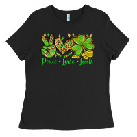 Black St. Patrick's Day Peace love luck Ladies Tee - OliviaCreatesArt