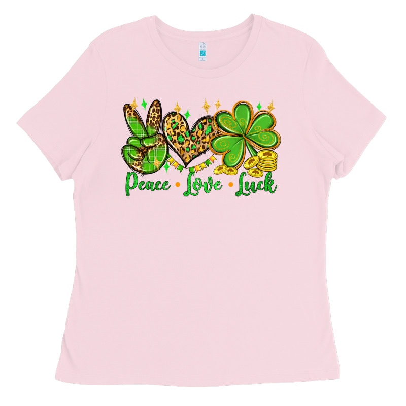 St. Patrick's Day Peace Love Luck Ladies Tee by OliviaCreatesArt | Teevron