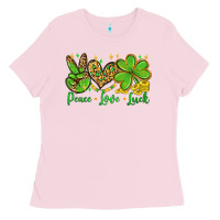 Bubblegum Pink St. Patrick's Day Peace love luck Ladies Tee - OliviaCreatesArt