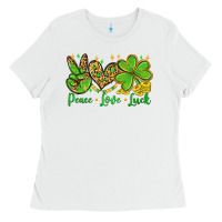 White St. Patrick's Day Peace love luck Ladies Tee - OliviaCreatesArt