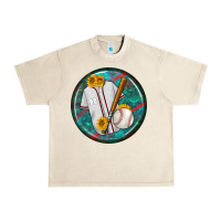 Sandshell baseball with sunflower round earrings Urban Heavy Tee - BundleAndBundleShop