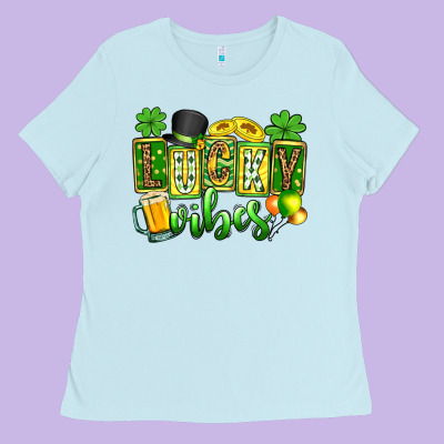 St. Patrick's Lucky Vibes Ladies Tee Designed By Oliviacreatesart