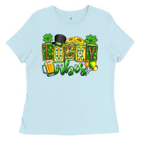 Baby Blue St. Patrick's Lucky vibes Ladies Tee - OliviaCreatesArt