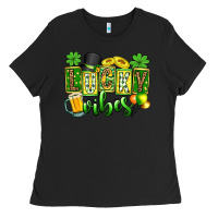 Black St. Patrick's Lucky vibes Ladies Tee - OliviaCreatesArt