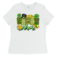 White St. Patrick's Lucky vibes Ladies Tee - OliviaCreatesArt