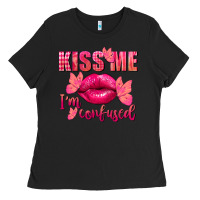 Black Kiss me i'm so confused Valentine's Day Ladies Tee - FaDigitalArtStudio