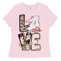 Bubblegum Pink Love Easter bunny Ladies Tee - OliviaCreatesArt