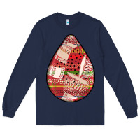 Navy african fabric pattern teardrop earrings 3 Long Sleeve Tee - BundleAndBundleShop