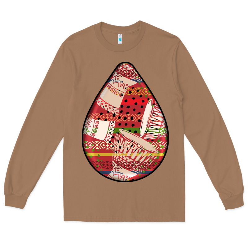 African Fabric Pattern Teardrop Earrings 3 Long Sleeve Tee by BundleAndBundleShop | Teevron