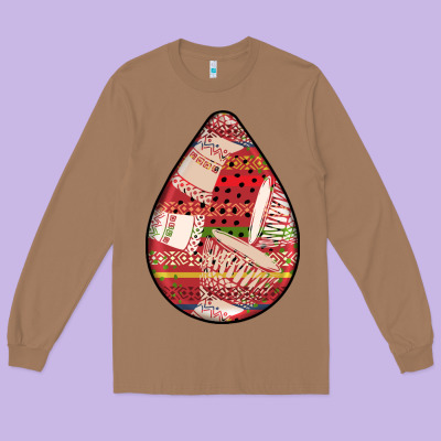 African Fabric Pattern Teardrop Earrings 3 Long Sleeve Tee Designed By Bundleandbundleshop