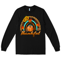 Black thankful pumpkin rainbow Long Sleeve Tee - BundleAndBundleShop