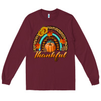 Burgundy thankful pumpkin rainbow Long Sleeve Tee - BundleAndBundleShop