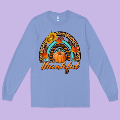 Thankful Pumpkin Rainbow Long Sleeve Tee Designed By Bundleandbundleshop