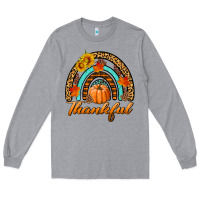 Heather Grey thankful pumpkin rainbow Long Sleeve Tee - BundleAndBundleShop