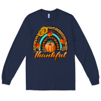 Navy thankful pumpkin rainbow Long Sleeve Tee - BundleAndBundleShop