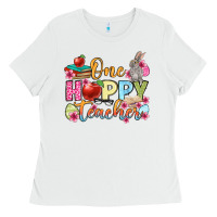 White Easter Day One hoppy Teacher Ladies Tee - OliviaCreatesArt