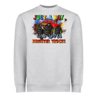 Heather Grey just a boy who loves monster trucks Heavyweight Sweatshirt - JahusDesignShop