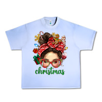 Grape Ice Christmas Messy Bun With Gingerbread Man Urban Heavy Tee - BundleAndBundleShop