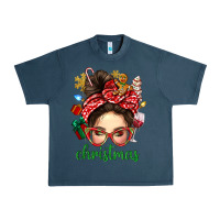 Midnight Navy Christmas Messy Bun With Gingerbread Man Urban Heavy Tee - BundleAndBundleShop