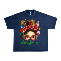 Navy Christmas Messy Bun With Gingerbread Man Urban Heavy Tee - BundleAndBundleShop