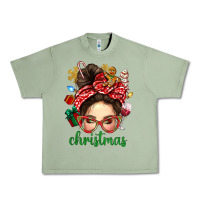 Oil Green Christmas Messy Bun With Gingerbread Man Urban Heavy Tee - BundleAndBundleShop