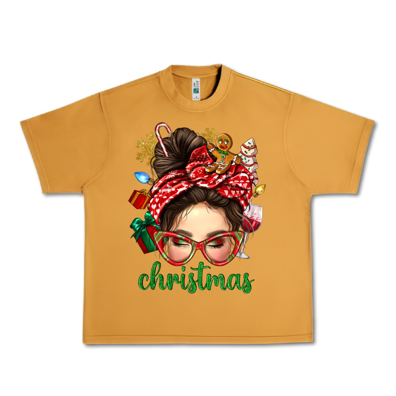 Christmas Messy Bun With Gingerbread Man Urban Heavy Tee by BundleAndBundleShop | Teevron