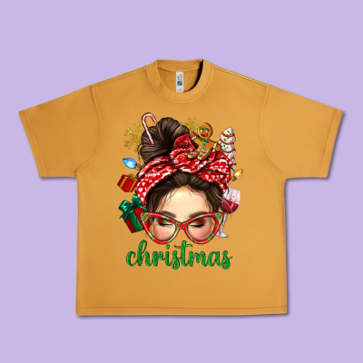 Christmas Messy Bun With Gingerbread Man Urban Heavy Tee Designed By Bundleandbundleshop