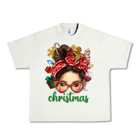 Pistachio Christmas Messy Bun With Gingerbread Man Urban Heavy Tee - BundleAndBundleShop