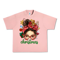 Salmon Christmas Messy Bun With Gingerbread Man Urban Heavy Tee - BundleAndBundleShop