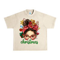 Sandshell Christmas Messy Bun With Gingerbread Man Urban Heavy Tee - BundleAndBundleShop