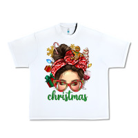 White Christmas Messy Bun With Gingerbread Man Urban Heavy Tee - BundleAndBundleShop