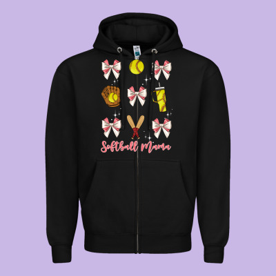 Softball Coquette Bow Zipper Hoodie Designed By Jahusdesignshop