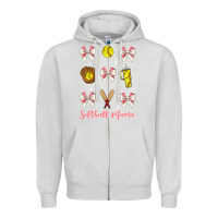 Dove Grey softball coquette bow Zipper Hoodie - JahusDesignShop