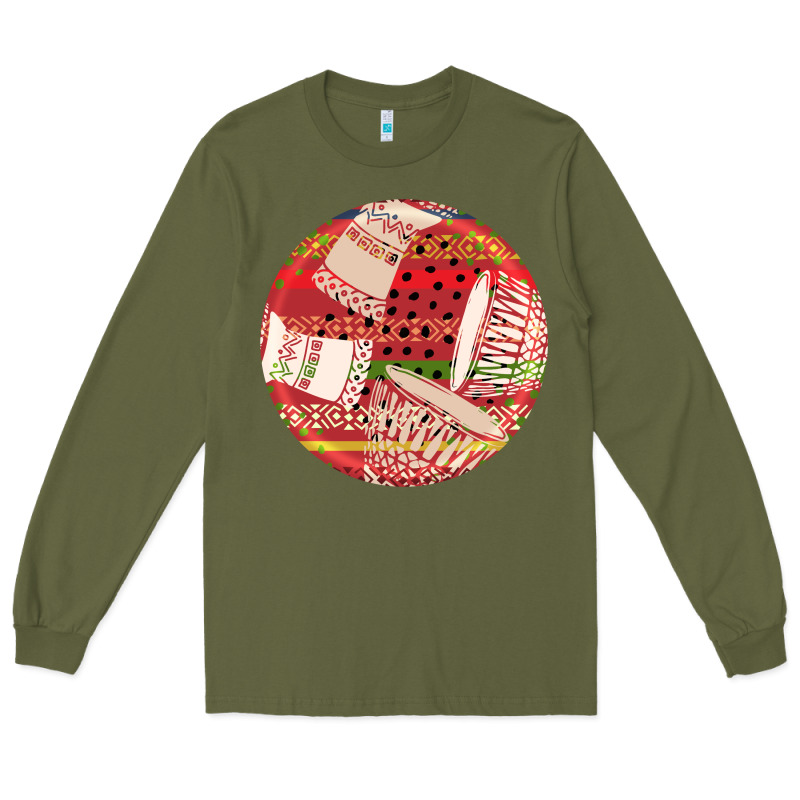 African Fabric Pattern Round Earrings 2 Long Sleeve Tee by BundleAndBundleShop | Teevron