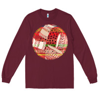Burgundy african fabric pattern round earrings 2 Long Sleeve Tee - BundleAndBundleShop