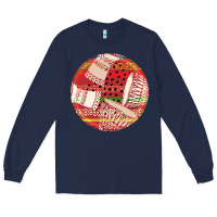 Navy african fabric pattern round earrings 2 Long Sleeve Tee - BundleAndBundleShop