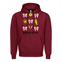 Burgundy softball coquette bow Zipper Hoodie - JahusDesignShop