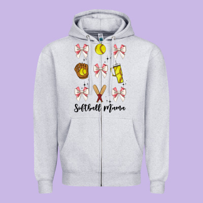 Softball Coquette Bow Zipper Hoodie Designed By Jahusdesignshop