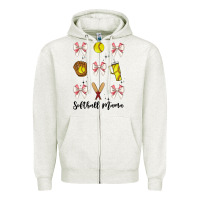 Oatmeal Heather softball coquette bow Zipper Hoodie - JahusDesignShop