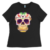 Black Cinco de mayo skull Ladies Tee - FaDigitalArtStudio