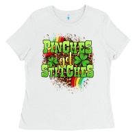 White St. Patrick's Day Pinches get stitches Ladies Tee - OliviaCreatesArt
