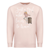 Pale Pink just a girl who loves to travel traveling women nomad t shirt Premium Sweatshirt - baoMotion