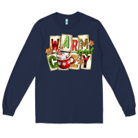 Navy warm and cozy hot cocoa Long Sleeve Tee - FaDigitalArtStudio